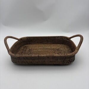 Pampered Chef Woven Selections Rectangular Wicker Serving Tray W/ Handles Brown